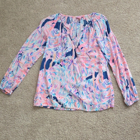 Lilly Pulitzer Pink and Blue Swirl Blouse - Picture 1 of 4